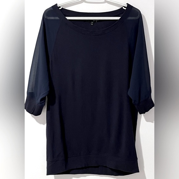 Harvé Benard top sweater 3/4 sheer sleeves size M Blue - Picture 1 of 6